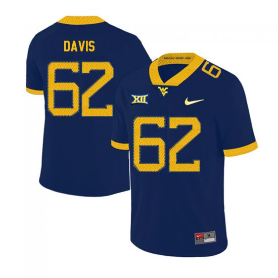 Men's West Virginia Mountaineers NCAA #62 Zach Davis Navy Authentic Nike 2019 Stitched College Football Jersey XE15K65QN